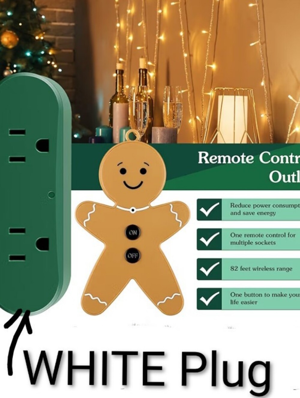 Wireless Remote Switch for Christmas Tree Lights w/ Gingerbread Man Remote New